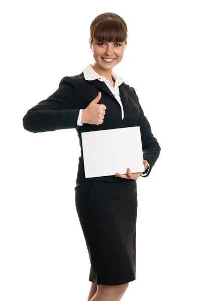 Business woman holding a card — Stock Photo, Image