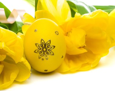 Paskalya yumurtaları ile Sarı laleler