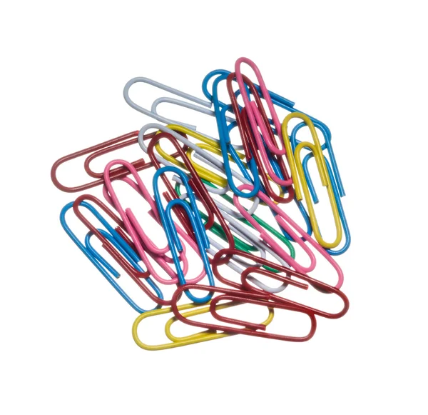 Colored paper clips on a white background Royalty Free Stock Photos