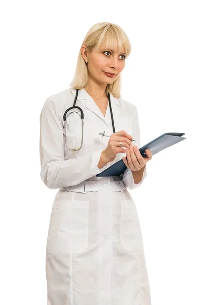 Ο γιατρός γυναίκα σε ένα άσπρο παλτό — Φωτογραφία Αρχείου
