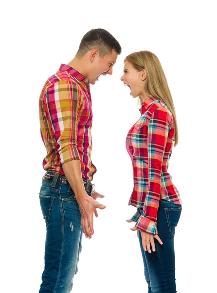 Angry couple shouting each other head to head — Stock Photo, Image