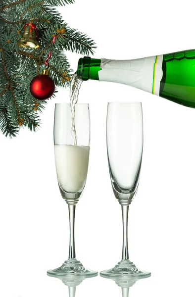 Flutes of champagne in holiday setting. Closeup. — Stock Photo, Image