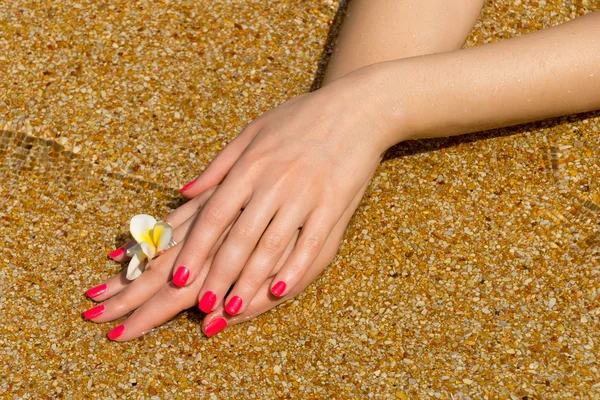 Manicured hand in the sand. — Stock Photo, Image