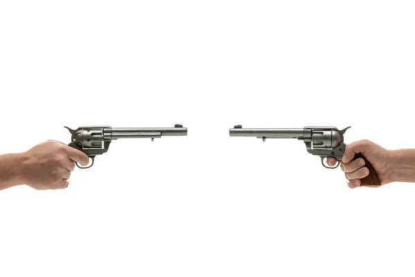 Men hand with revolver pistol isolated on a white background — Stock Photo, Image