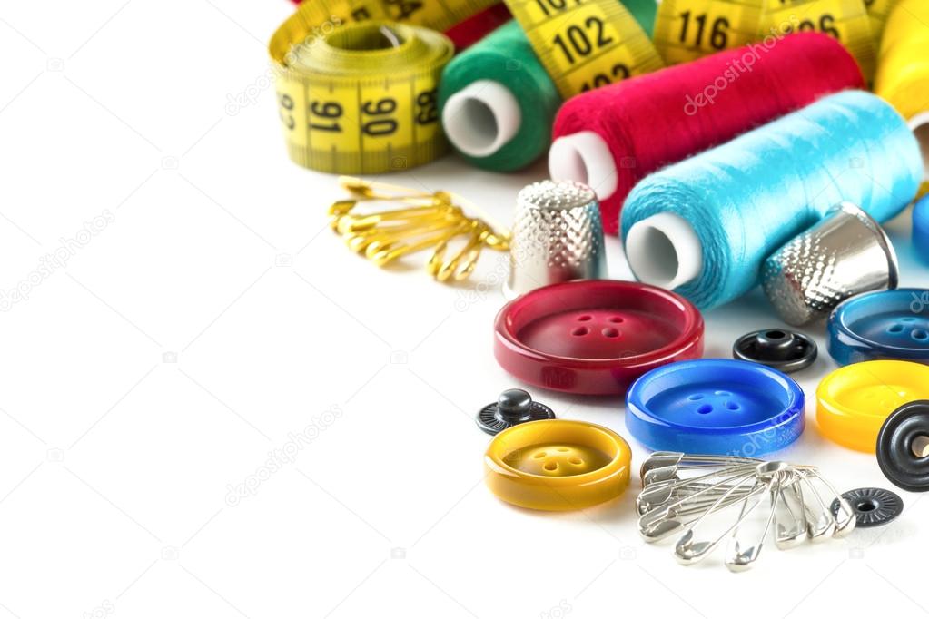 Tools for sewing and handmade: measurement, button, thimble, pins