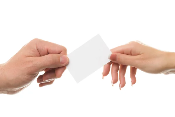 Hand deliver the card, blank sheet of paper — Stock Photo, Image