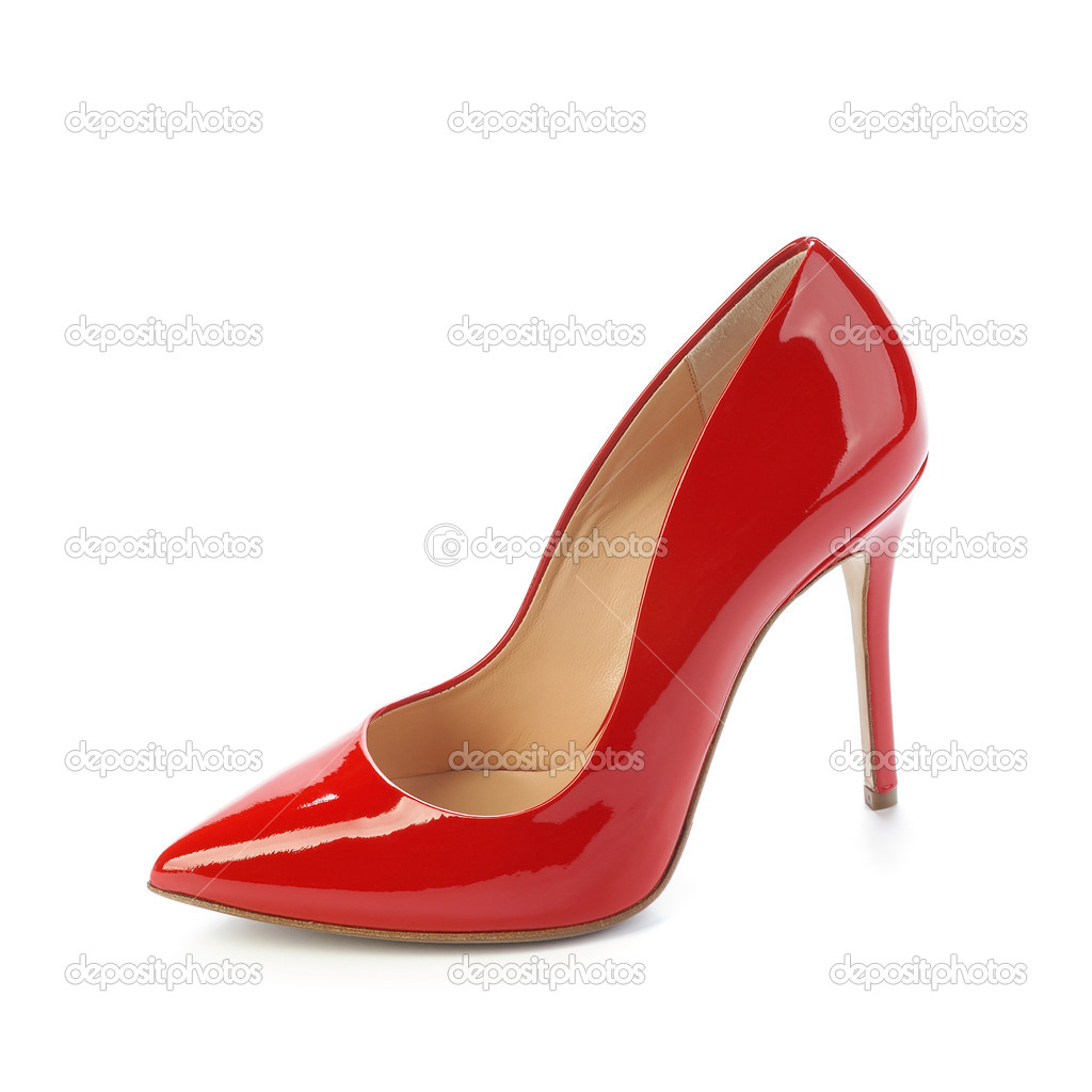 Red high heel women classic shoes on white background