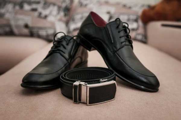 Conjunto Novio Zapatos Cinturón Accesorios Para Hombres Colección Del Novio — Foto de Stock