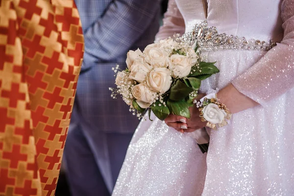 Buquê Flores Mão Noiva Casamento — Fotografia de Stock