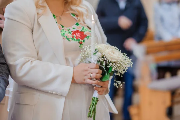 Bouquet Fiori Mano Alla Sposa Matrimonio — Foto Stock
