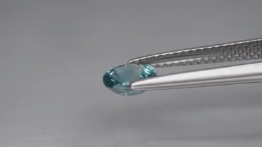 Doğal mücevher sarısı zirkon cımbızda mavi oval kesik