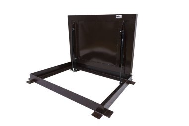 Beyaz arkaplanda taş döşemek için metal gizli sürüm kapağı