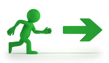 3d small man and Exit sign