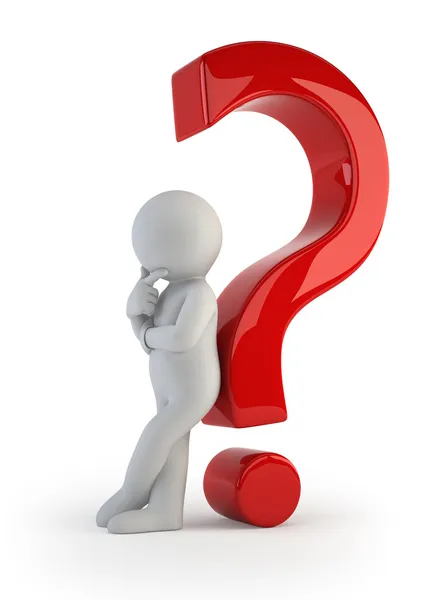 3d small - leaning back against a question mark — Stock Photo, Image