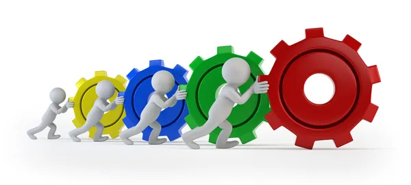3d small - team with gears — Stock Photo, Image