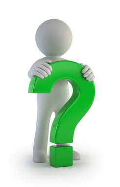 3d small people - male green question mark clipart