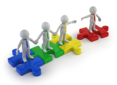 3d small people - teamwork colorful clipart