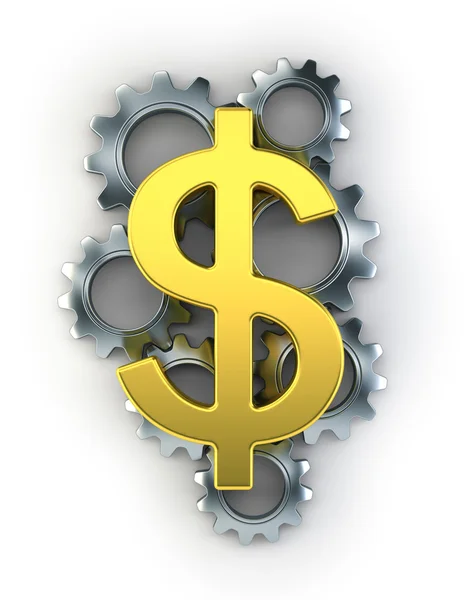 Dollar sign on top of cogs — Stock Photo, Image