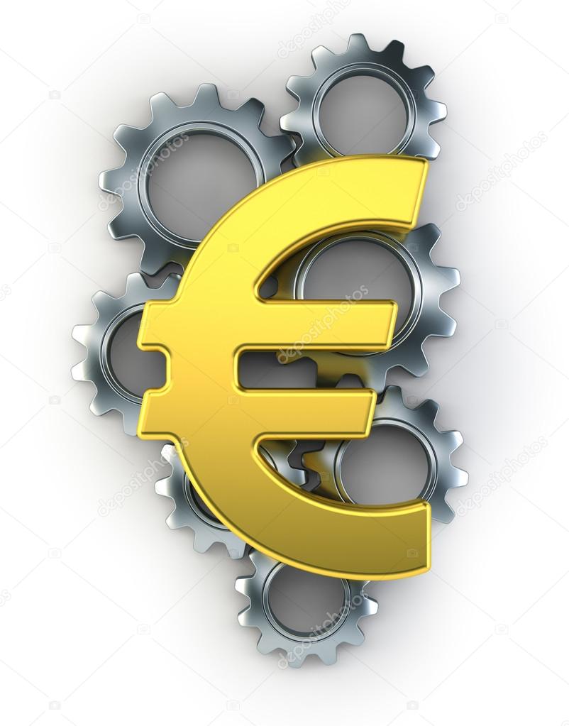 Euro sign on top of cogs