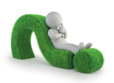3d küçük insanlar - yeşil renkli bir soru işareti üzerinde yalan