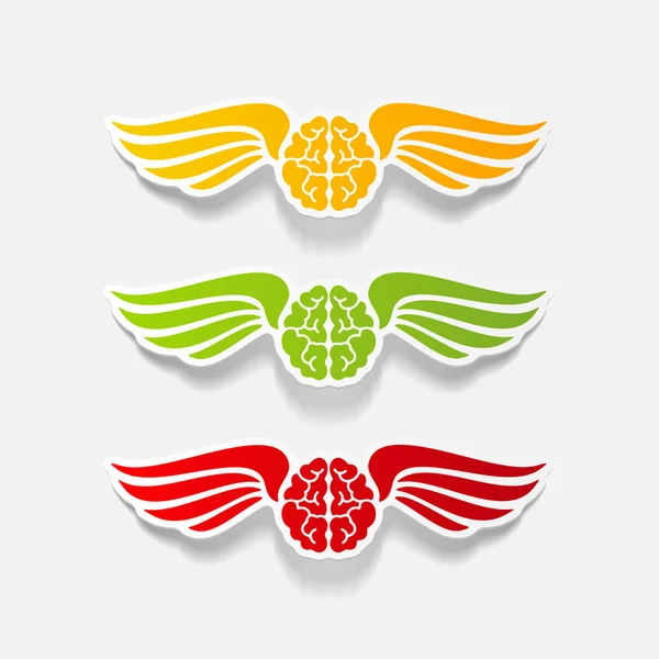 Élément de conception réaliste : aile, ange, cerveau — Image vectorielle