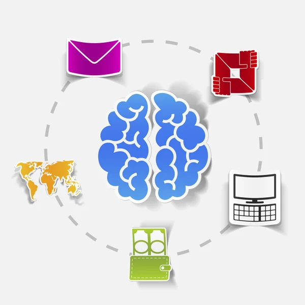 Concepto social: sobre, computadora, cerebro, billetera — Archivo Imágenes Vectoriales