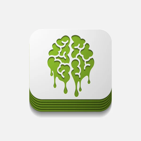 Square button: brain — Stock Vector