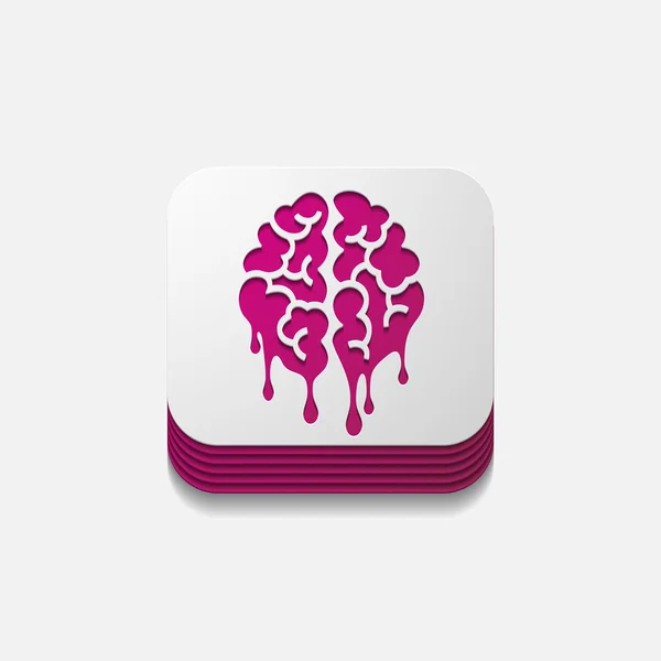 Square button: brain — Stock Vector