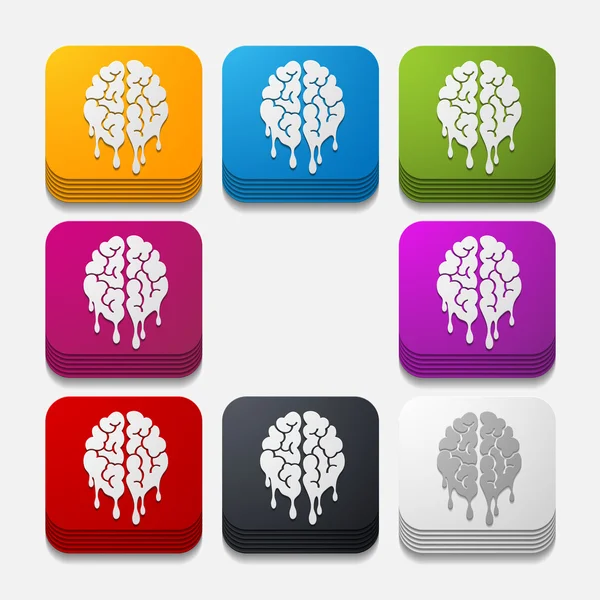 Square button: brain — Stock Vector