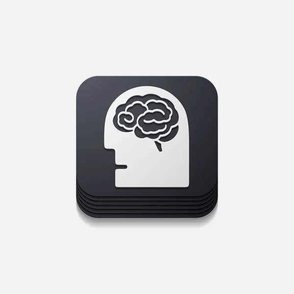 Square button: brain — Stock Vector