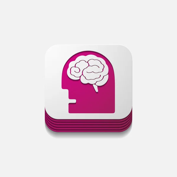 Square button: brain — Stock Vector