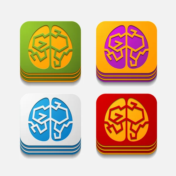 Square button: brain — Stock Vector