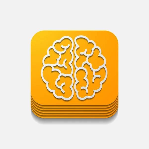 Square button: brain — Stock Vector