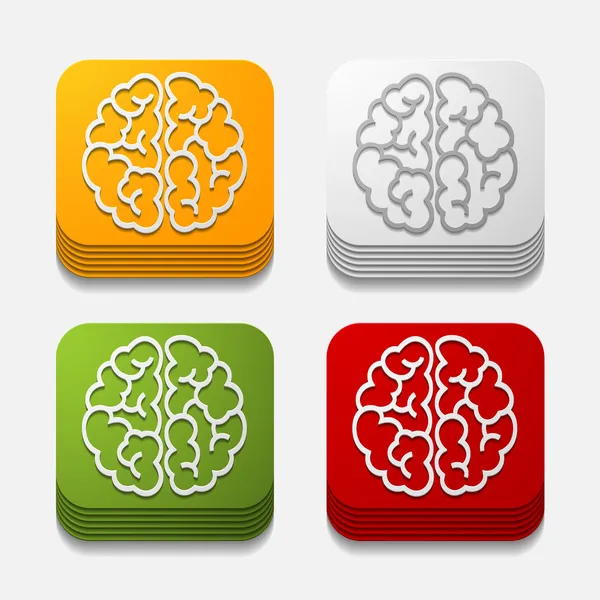 Square button: brain — Stock Vector