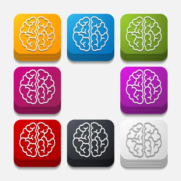 Square button: brain — Stock Vector