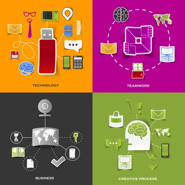 Set van moderne stickers. concept van technologie, teamwerk, business, creatieve proces. vectorillustratie eps10 — Stockvector