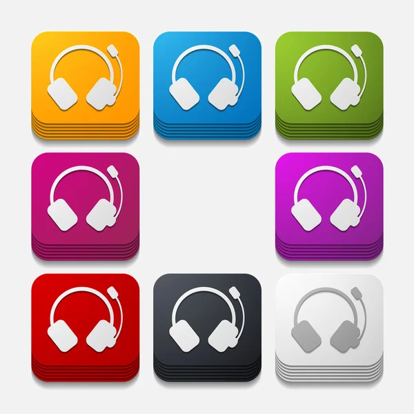 Square button: headphones — Stock Vector