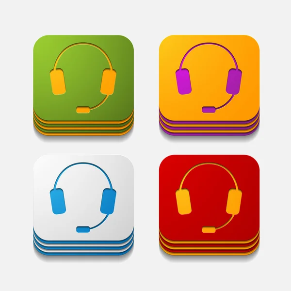 Square button: headphones — Stock Vector