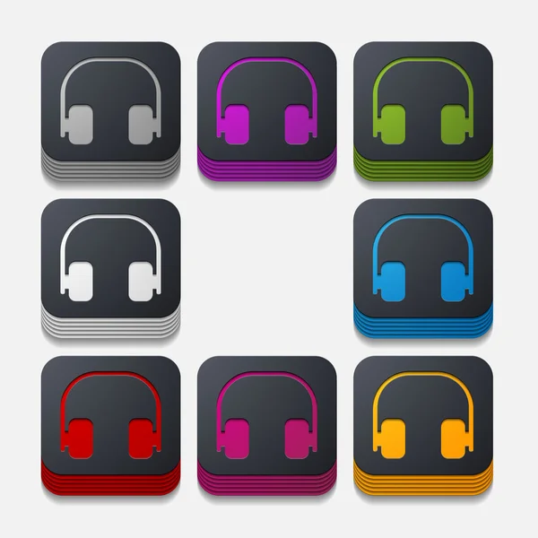 Square button: headphones — Stock Vector