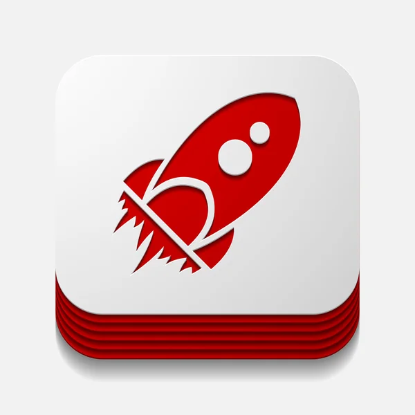 Botón cuadrado: cohete — Vector de stock