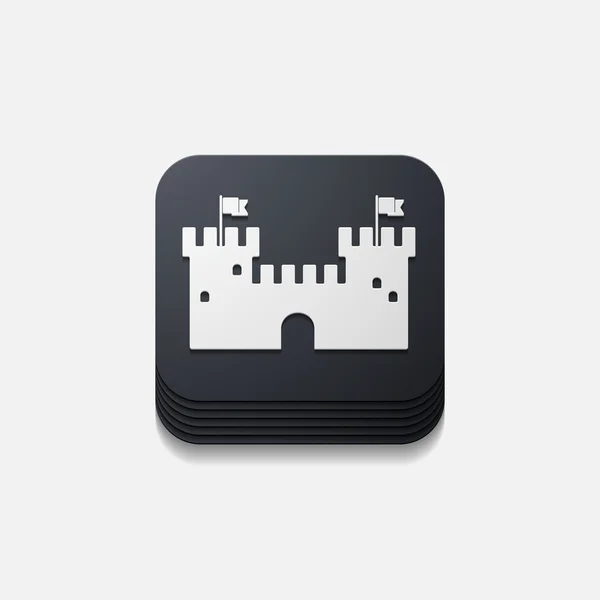Square button: fortress — Stock Vector
