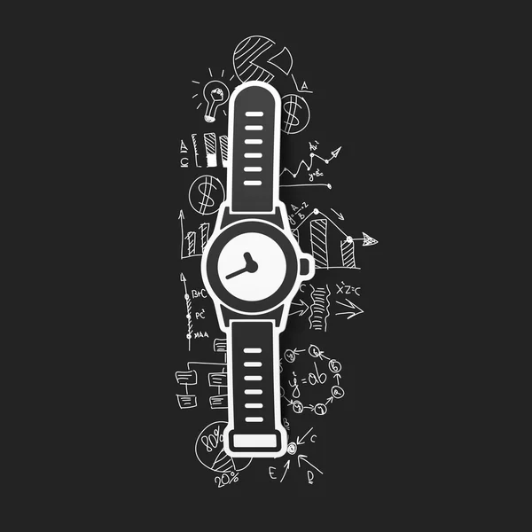 Dibujo de fórmulas de negocio: reloj — Vector de stock