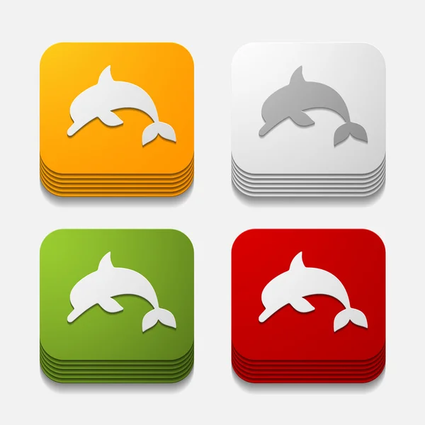 Bouton carré : dauphin — Image vectorielle