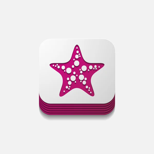Square button: starfish — Stock Vector