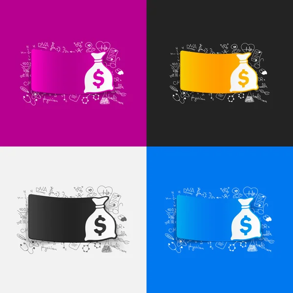 Saco de dinero etiqueta engomada conjunto — Vector de stock