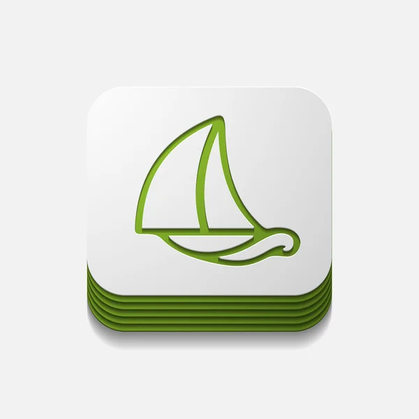 Fyrkantig knapp: segelbåt — Stock vektor