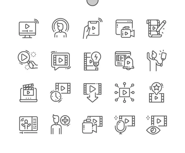 Streaming. Recording and edit video. Number of views. Live stream. Pixel Perfect Vector Thin Line Icons. Simple Minimal Pictogram — Stock Vector