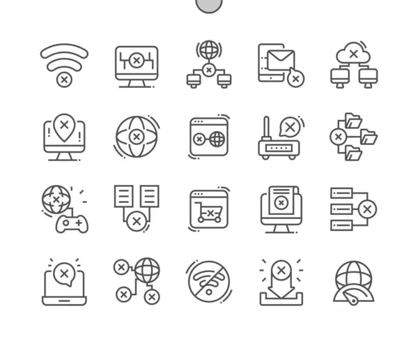 Internet down. Disconnection. Wifi not work. Message not sent. Low speed internet. Pixel Perfect Vector Thin Line Icons. Simple Minimal Pictogram — Stock Vector