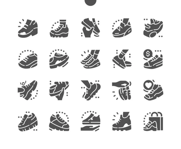 Zapatillas. Compra. Zapato deportivo. Calzado masculino y femenino. Comprar, precio y mucho más. Vector Solid Icons. Pictograma simple — Vector de stock