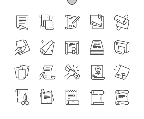 Scroll and paper. Certificate, document and roll. Clean, page, blank. Pixel Perfect Vector Thin Line Icons. Simple Minimal Pictogram — Stock Vector